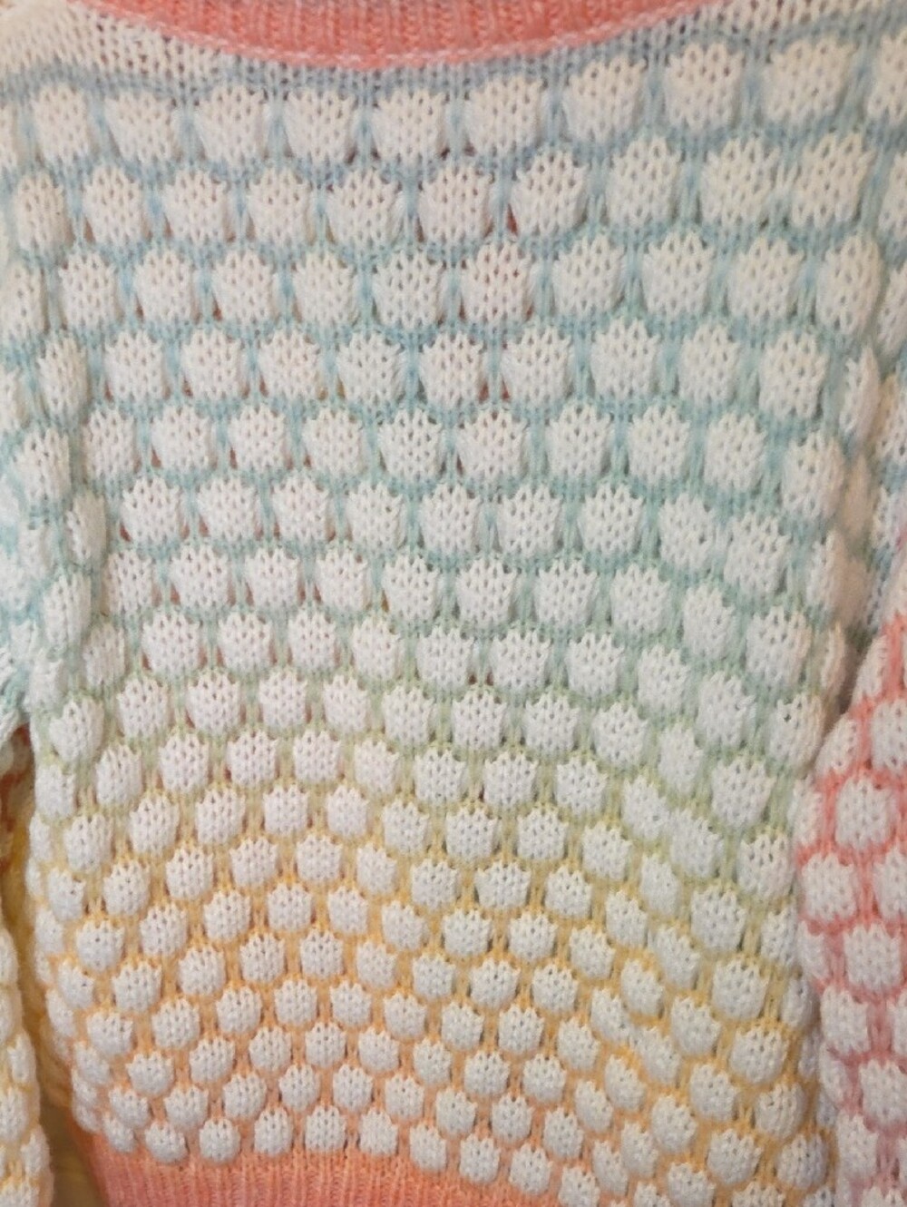 Pastel Rainbow 🌈 Gradient Honeycomb Knit Cardigan  Crop Sweater - Picture 6 of 6